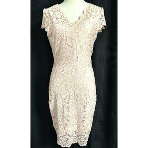 Badgley Mischka Blush Pink Lace Overlay Lined Cocktail  Women's Shift Dress Sz 8